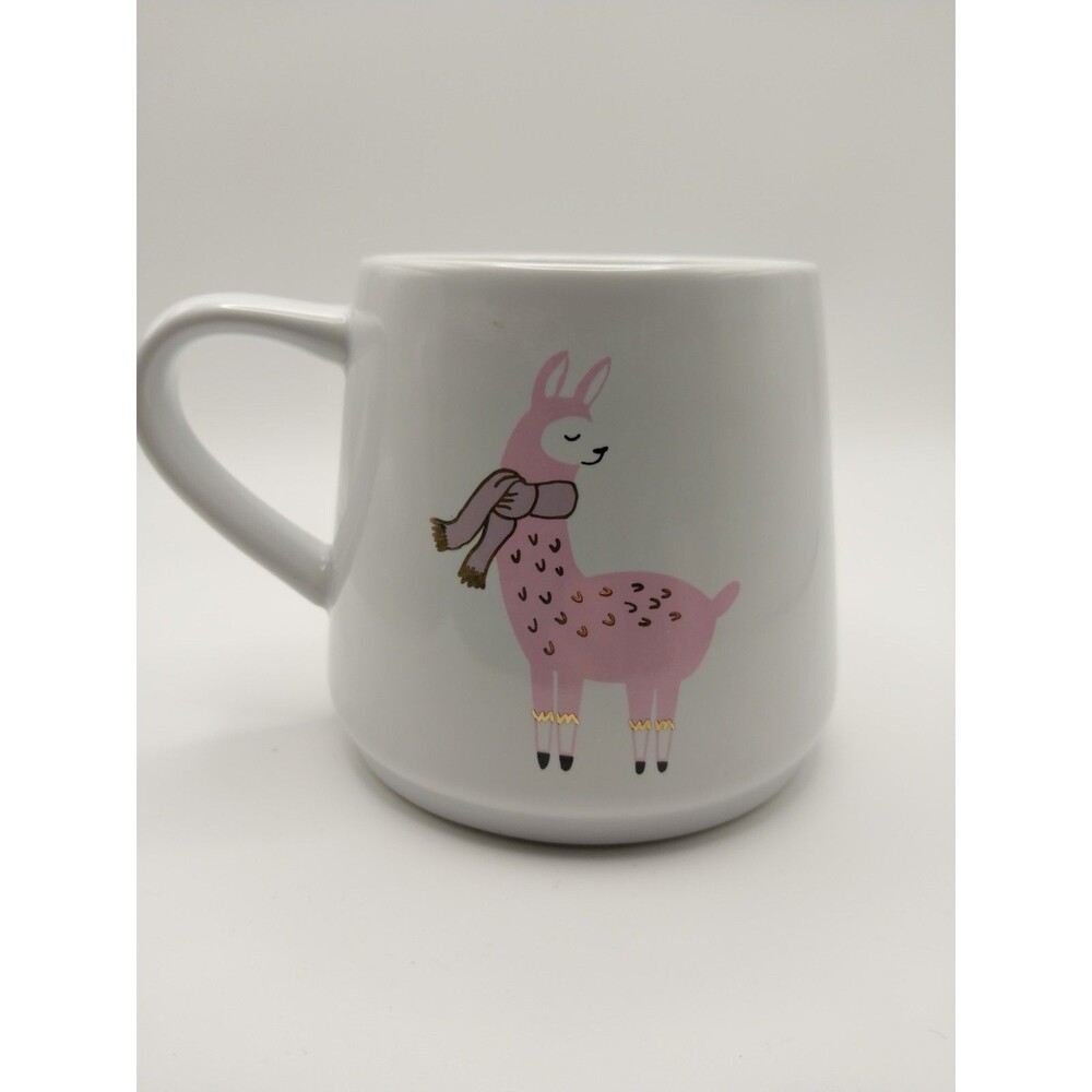 Slant Collections Ceramic Coffee Mug Pink Llama Scarf Gold Accents Novelty Cup